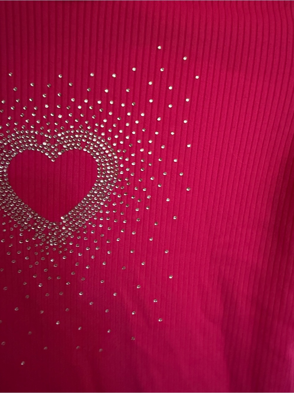 Hot Pink Ribbed Tee with Rhinestone Heart - Picture 3 of 4
